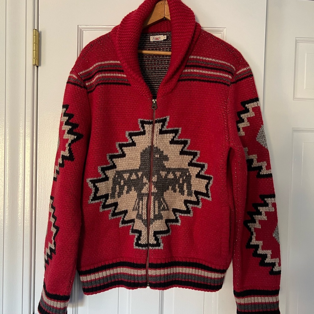 Faherty Red and Black Knit Sweater with zipper